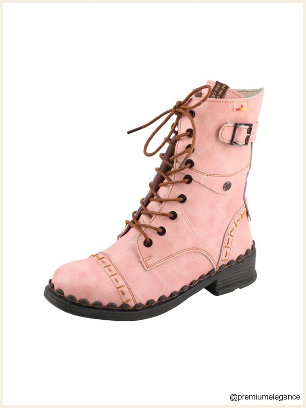 Women's Faux Leather Lace-Up Combat Boots Zip Water Resistant Ankle Boots